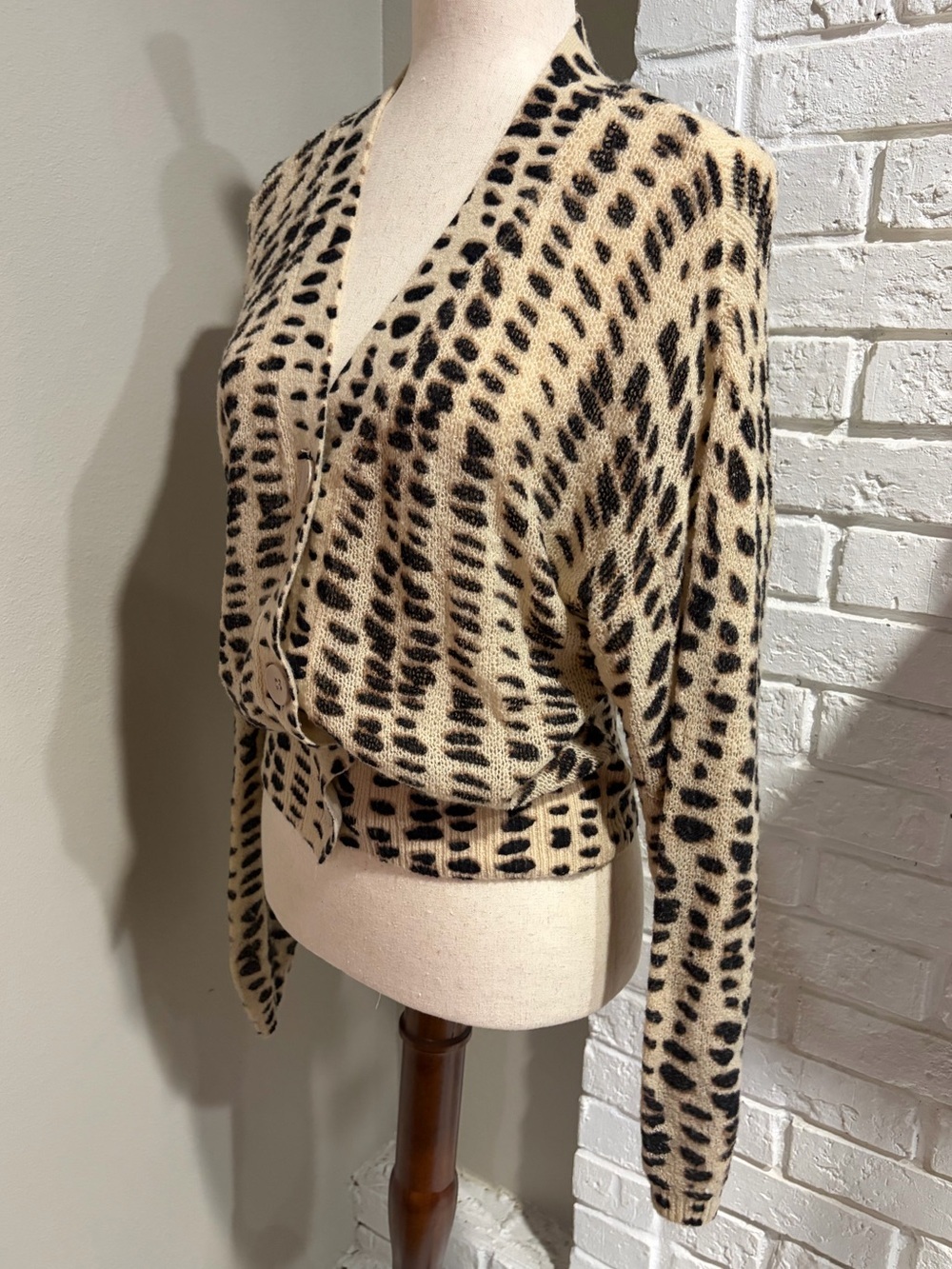LNA Animal Print Button Cardigan - Beige & Brown - Picture 3 of 5